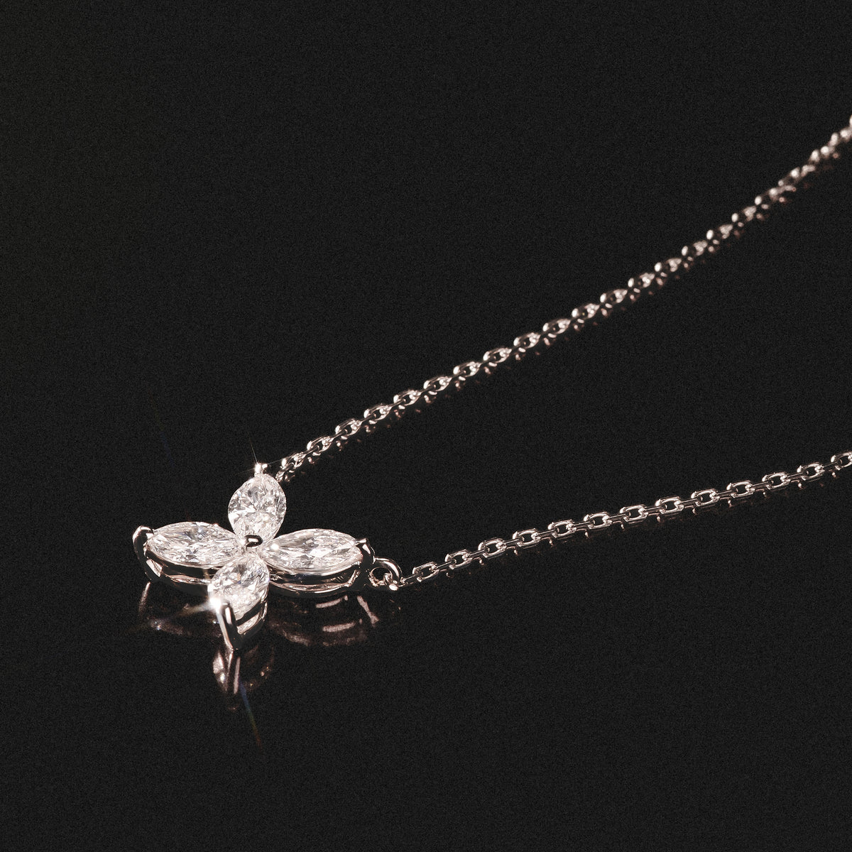 Luxe Floral 1.00ct Marquise Cut Lab Diamond Necklace in 18K White Gold