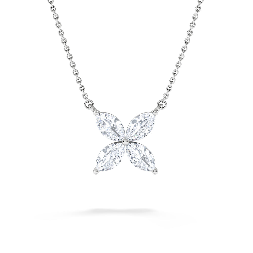 Luxe Floral 1.00ct Marquise Cut Lab Diamond Necklace in 18K White Gold