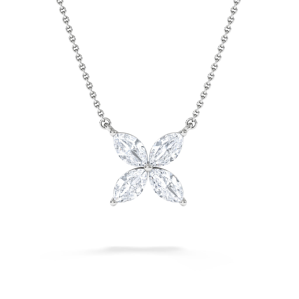 Luxe Floral 1.00ct Marquise Cut Lab Diamond Necklace in 18K White Gold