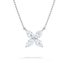 Luxe Floral 1.00ct Marquise Cut Lab Diamond Necklace in 18K White Gold