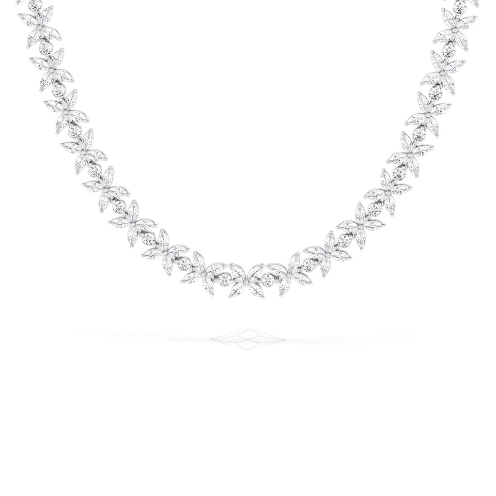 Luxe Floral 17.00ct Marquise and Round Cut Lab Diamond Tennis Necklace in 18K White Gold