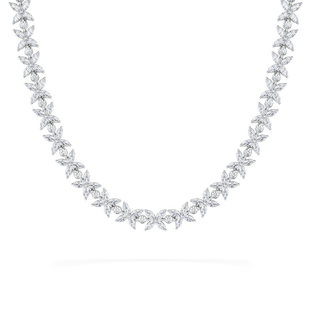 Luxe Floral 17.00ct Marquise and Round Cut Lab Diamond Tennis Necklace in 18K White Gold