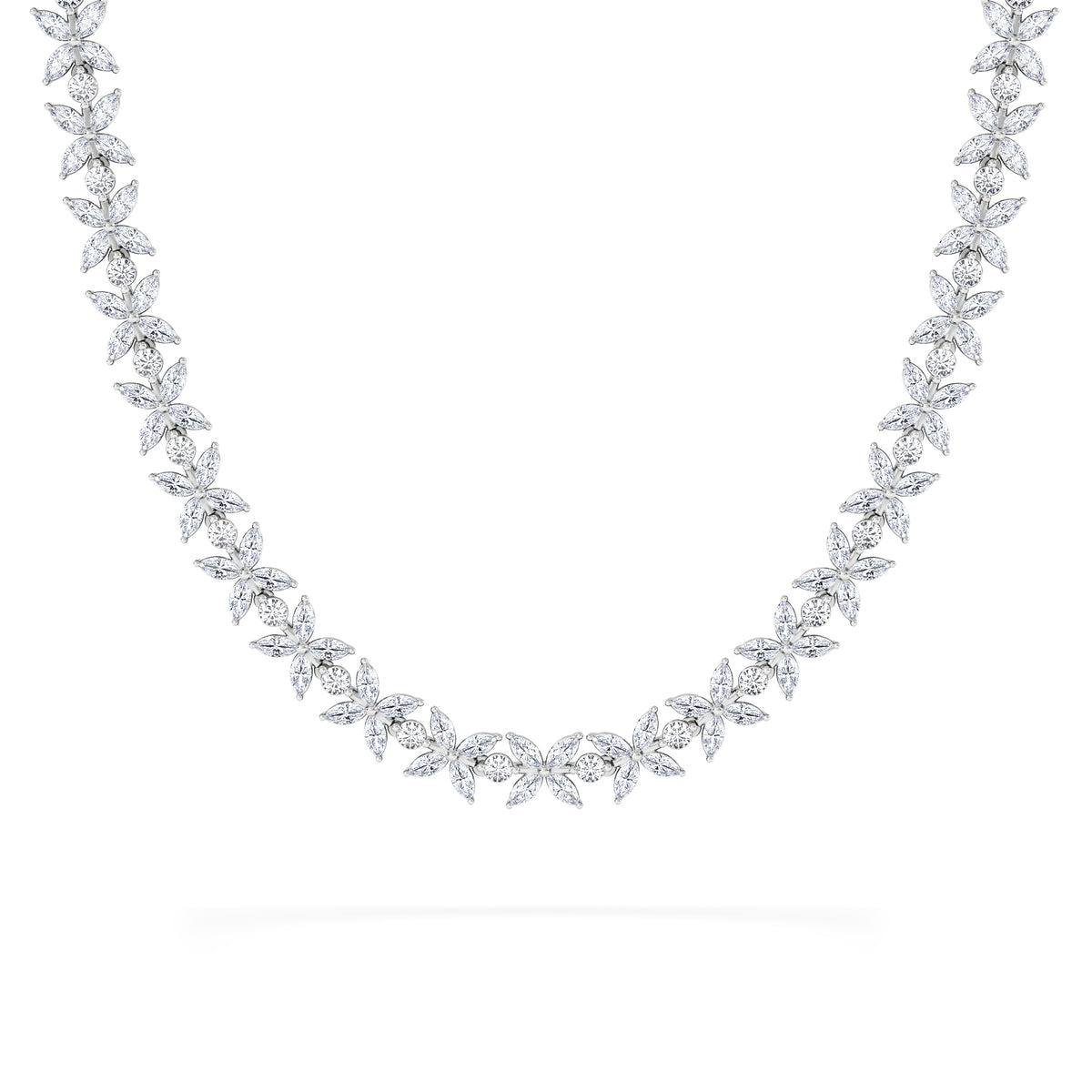 Luxe Floral 17.00ct Marquise and Round Cut Lab Diamond Tennis Necklace in 18K White Gold