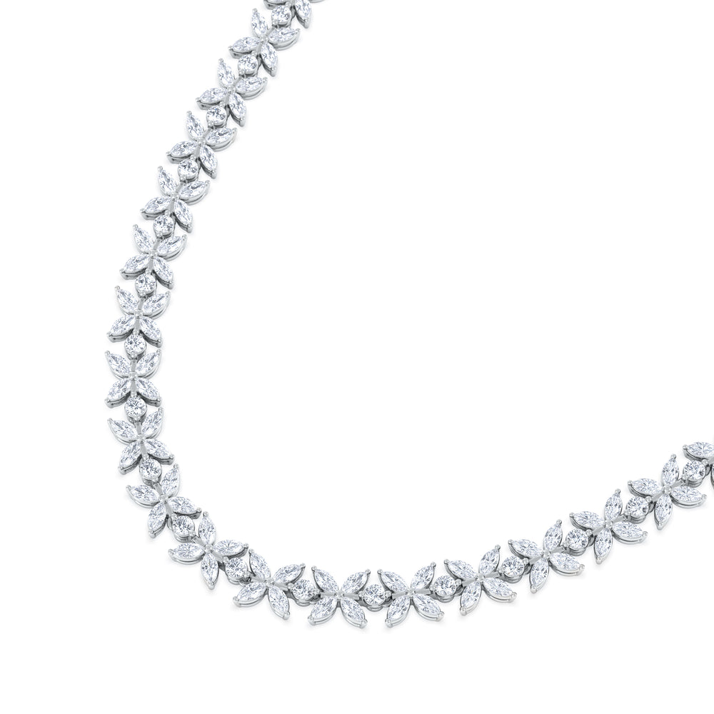 Luxe Floral 17.00ct Marquise and Round Cut Lab Diamond Tennis Necklace in 18K White Gold