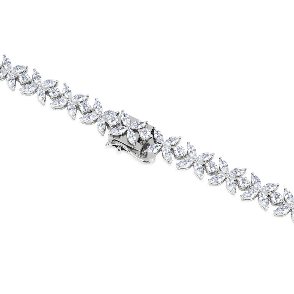 Luxe Floral 17.00ct Marquise and Round Cut Lab Diamond Tennis Necklace in 18K White Gold
