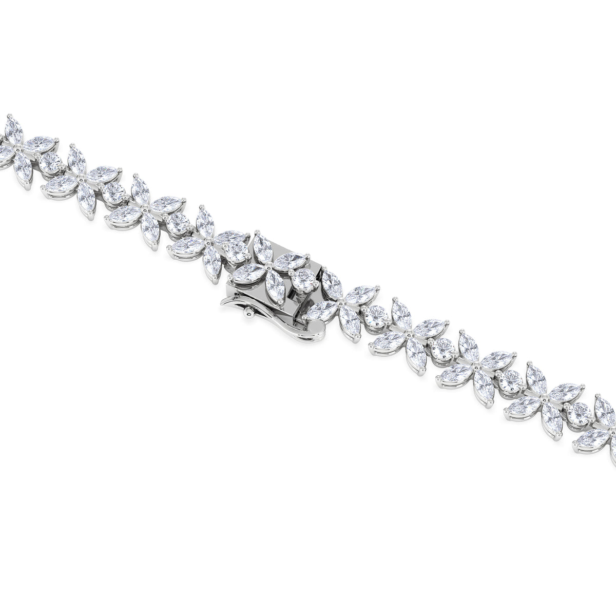 Luxe Floral 17.00ct Marquise and Round Cut Lab Diamond Tennis Necklace in 18K White Gold