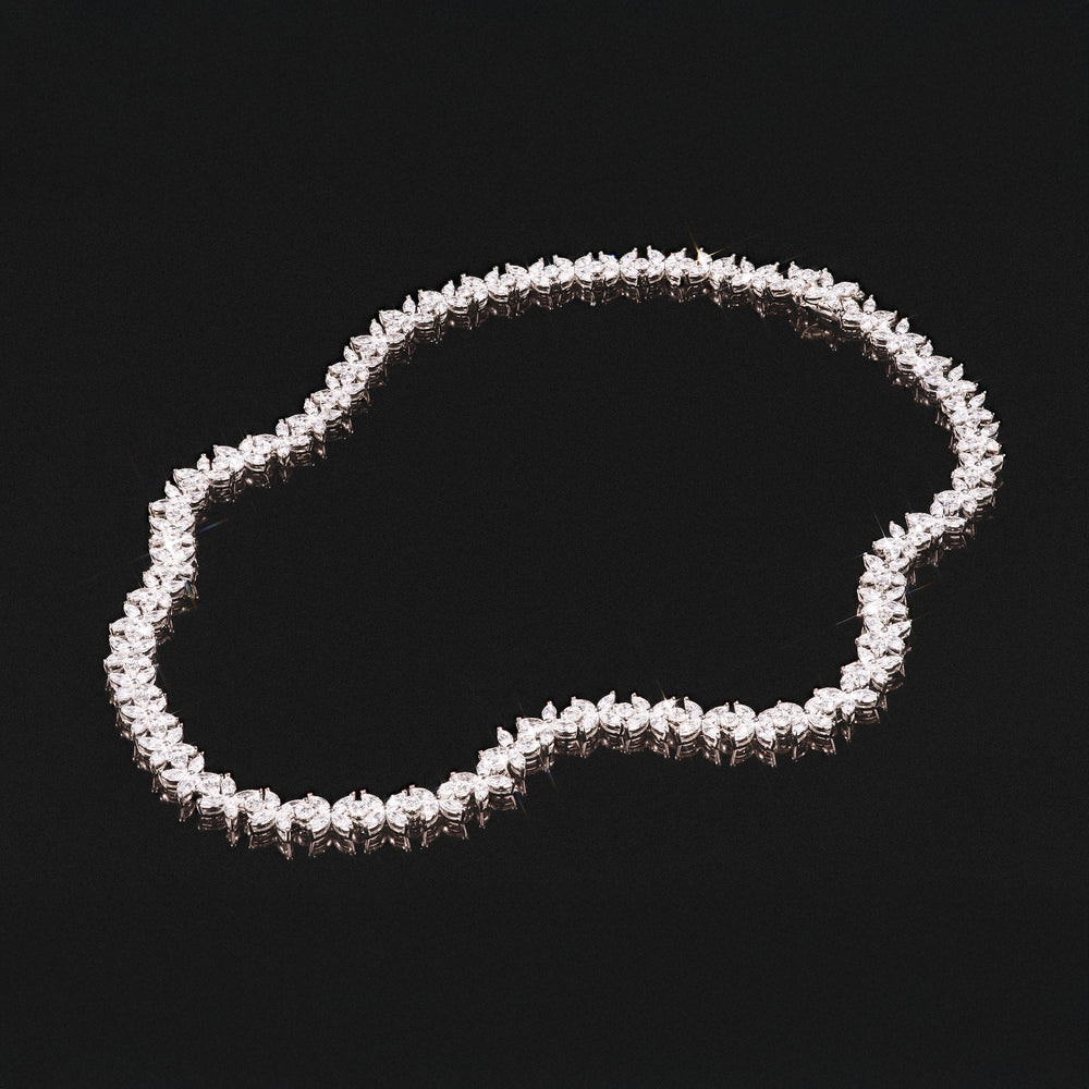 Luxe Floral 17.00ct Marquise and Round Cut Lab Diamond Tennis Necklace in 18K White Gold
