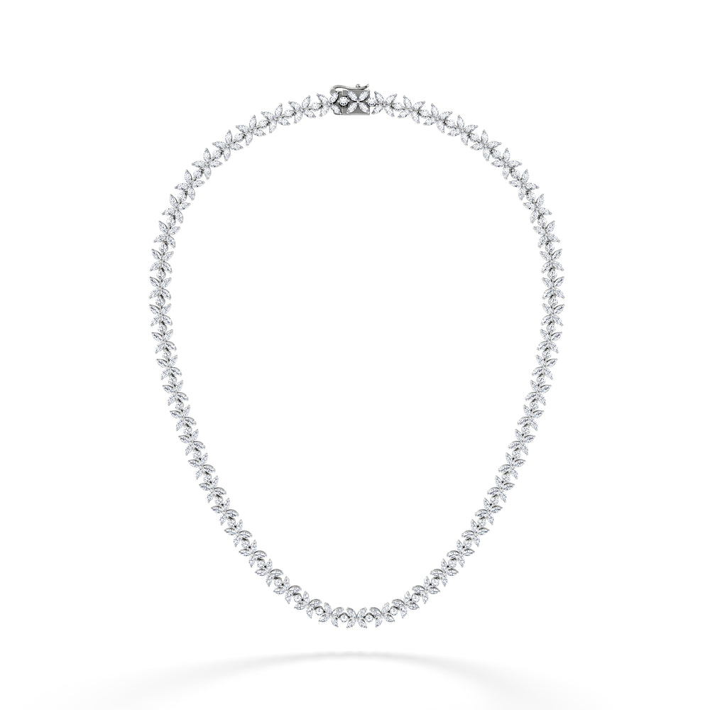 Luxe Floral 17.00ct Marquise and Round Cut Lab Diamond Tennis Necklace in 18K White Gold