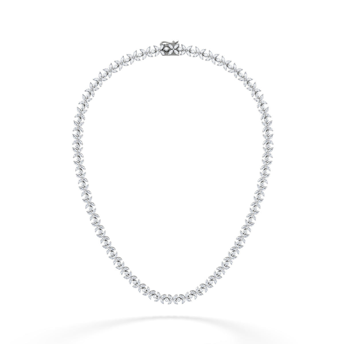 Luxe Floral 17.00ct Marquise and Round Cut Lab Diamond Tennis Necklace in 18K White Gold