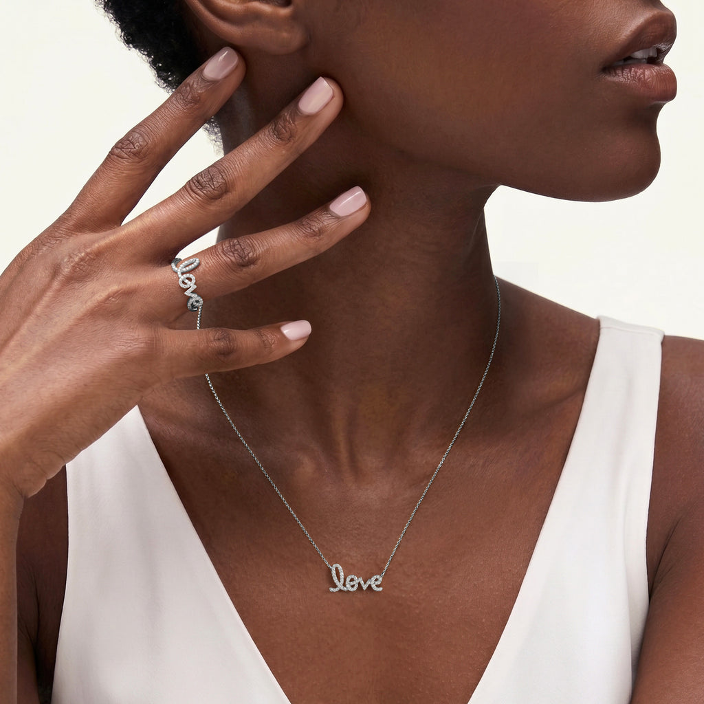 Love Motif 0.20ct Lab Diamond Necklace in Sterling Silver