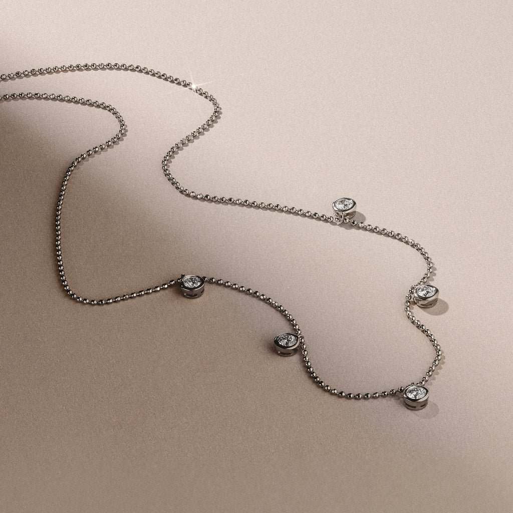 Icon Bezel 0.50ct Round Cut Lab Diamond Station Necklace in Sterling Silver