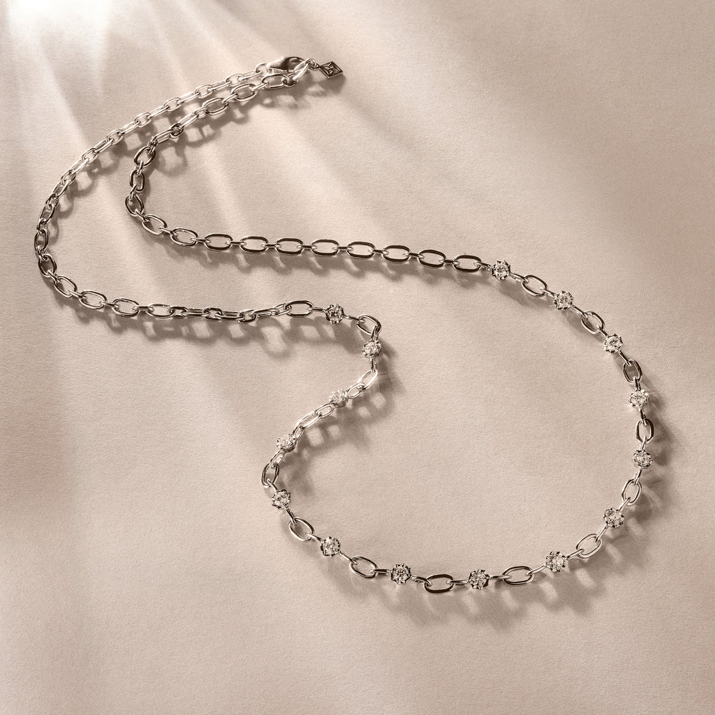 Bound Lab Diamond Link Necklace 0.87ct Round Cut in Sterling Silver