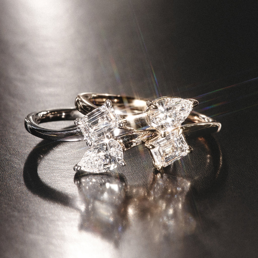 Toi et Moi Emerald and Pear Cut Lab Diamond Ring 0.50ct G/VS in 925 Silver