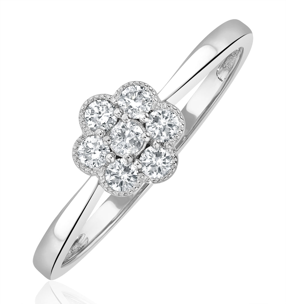 Lab Diamond Flower Ring 0.25ct H/Si in 9K White Gold