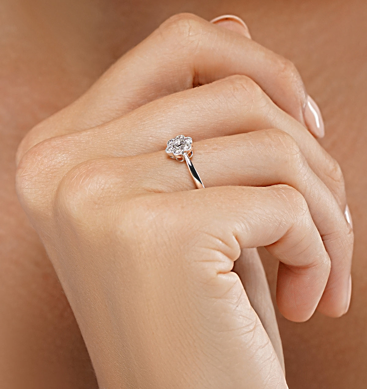 Lab Diamond Flower Ring 0.25ct H/Si in 9K White Gold