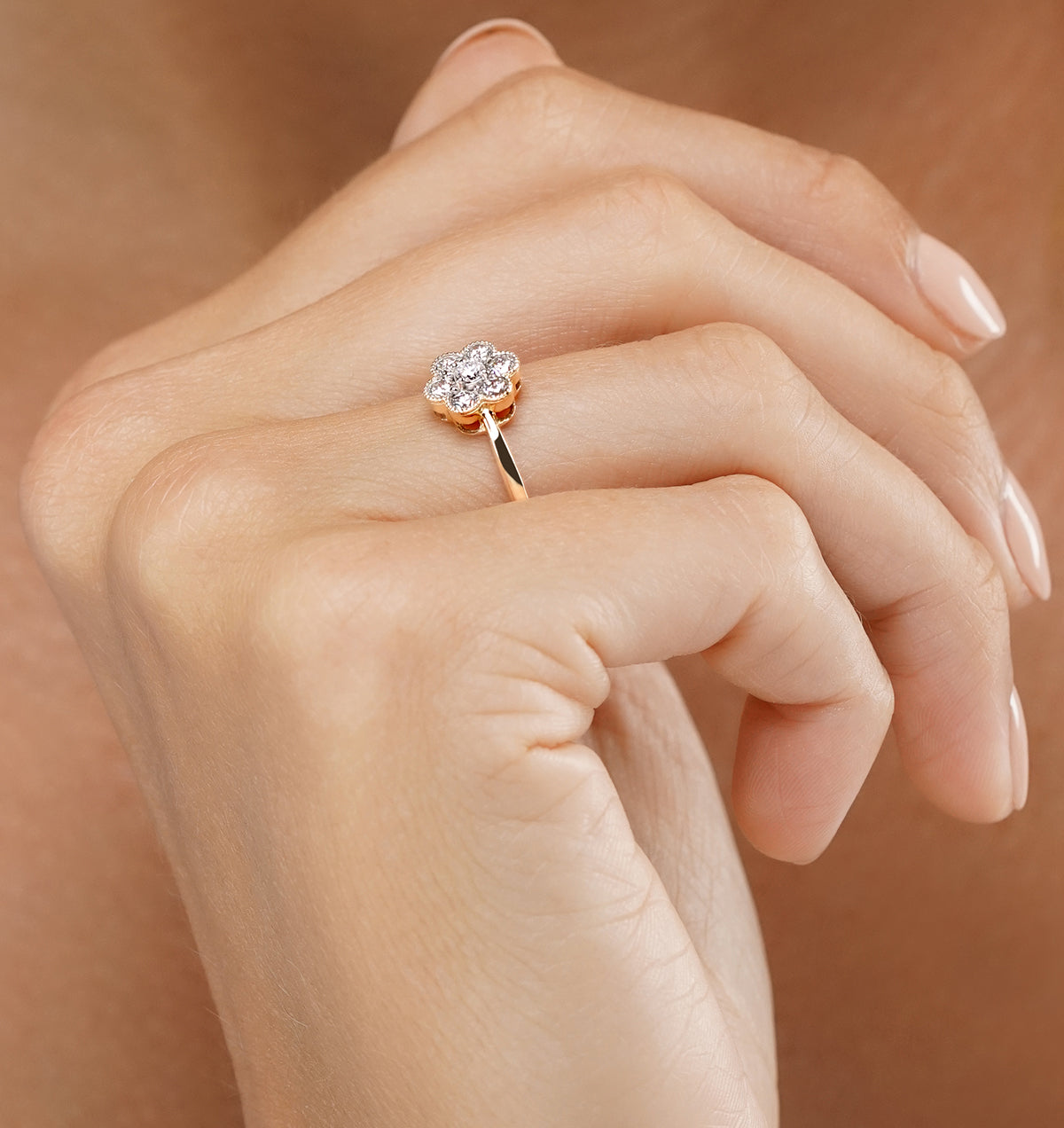 Lab Diamond Flower Ring 0.50ct H/Si in 9K Gold