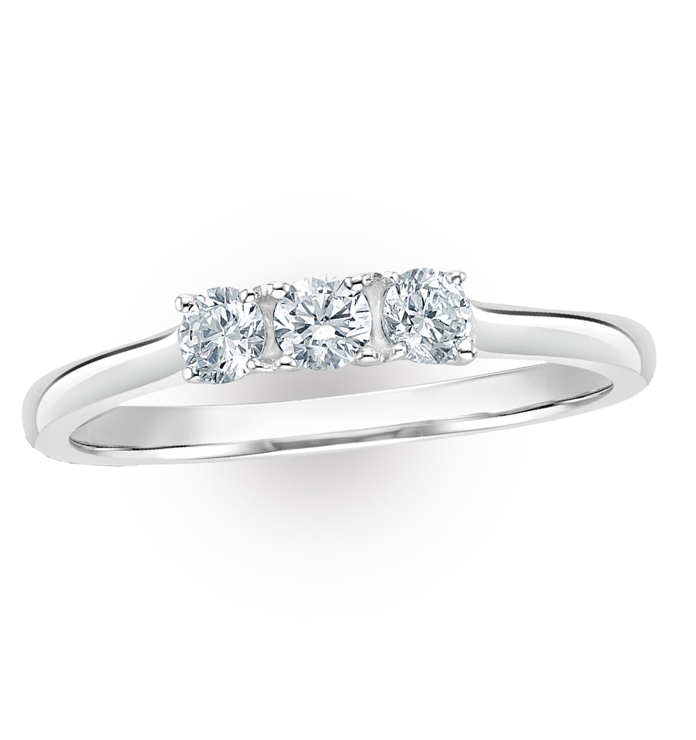 Lab Diamond 3 Stone Trilogy Ring 0.25ct H/Si Set in 9K White Gold