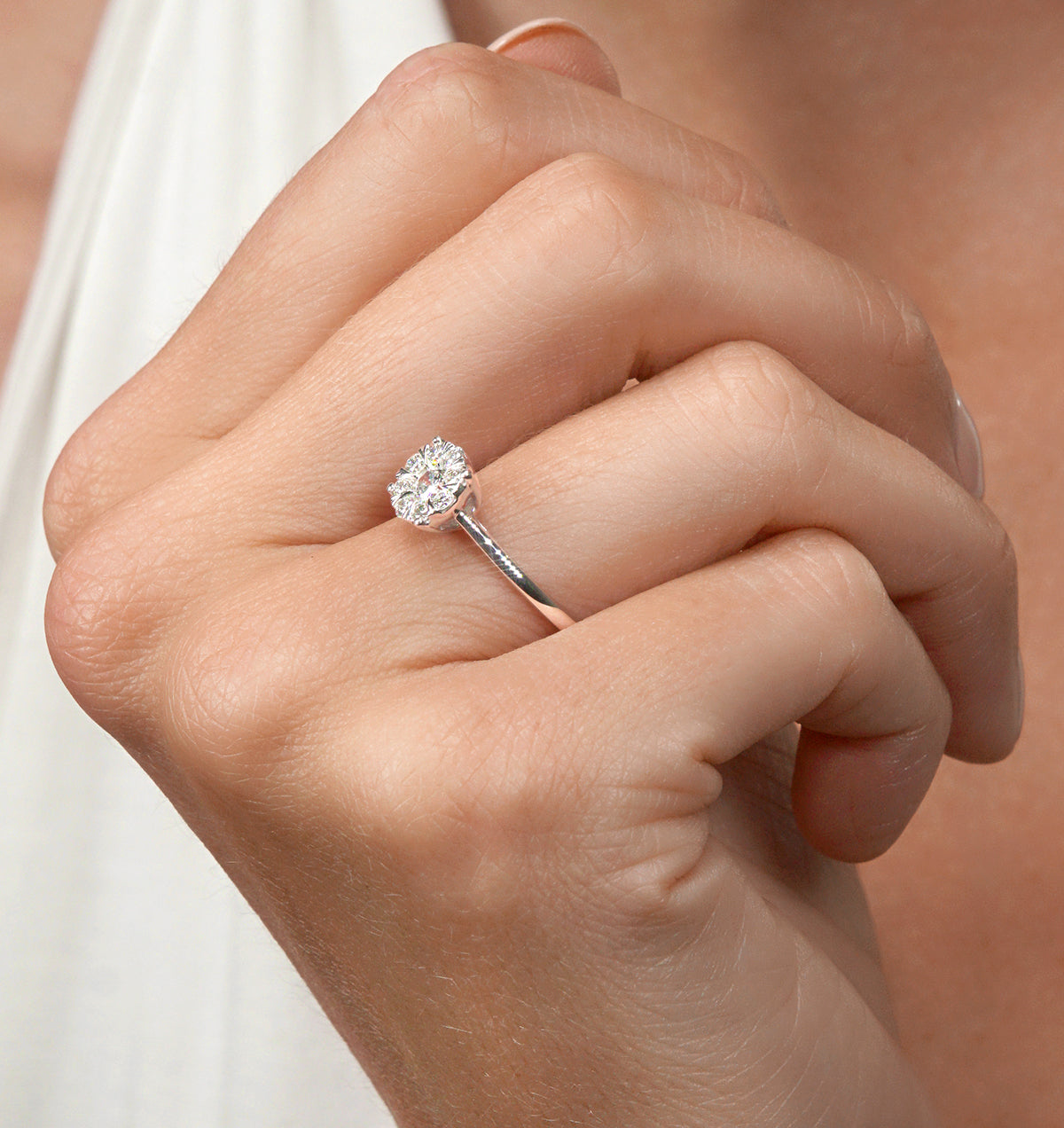 0.50ct Lab Diamond Cluster Solitaire Ring H/Si in 9K White Gold