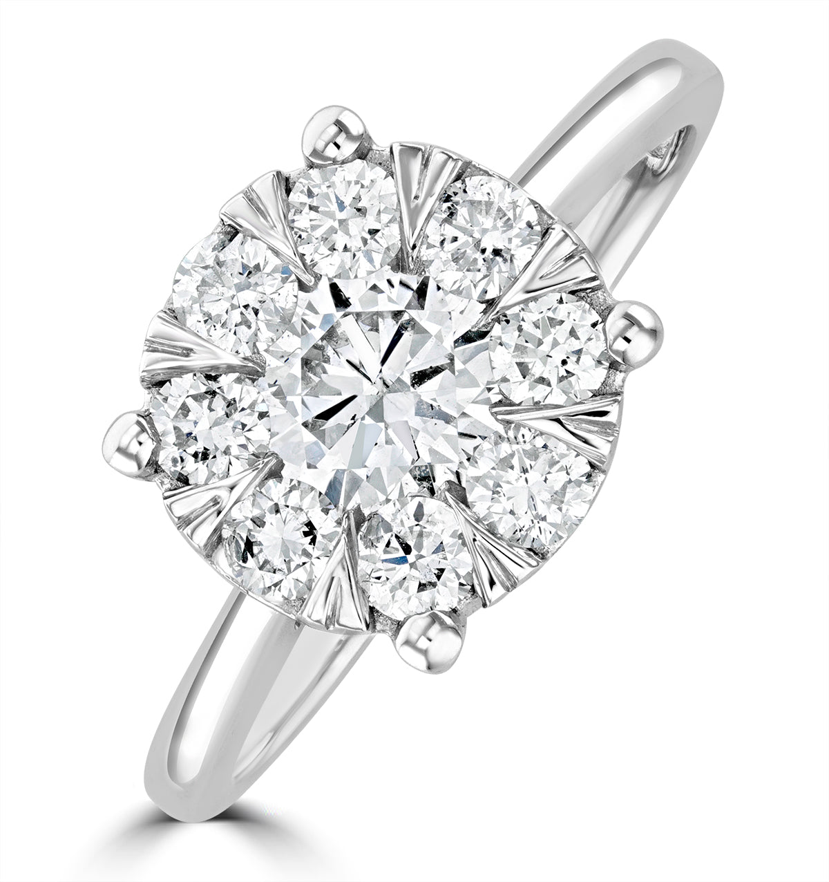 1 Carat Lab Cluster Solitaire Ring H Si 9K White Gold
