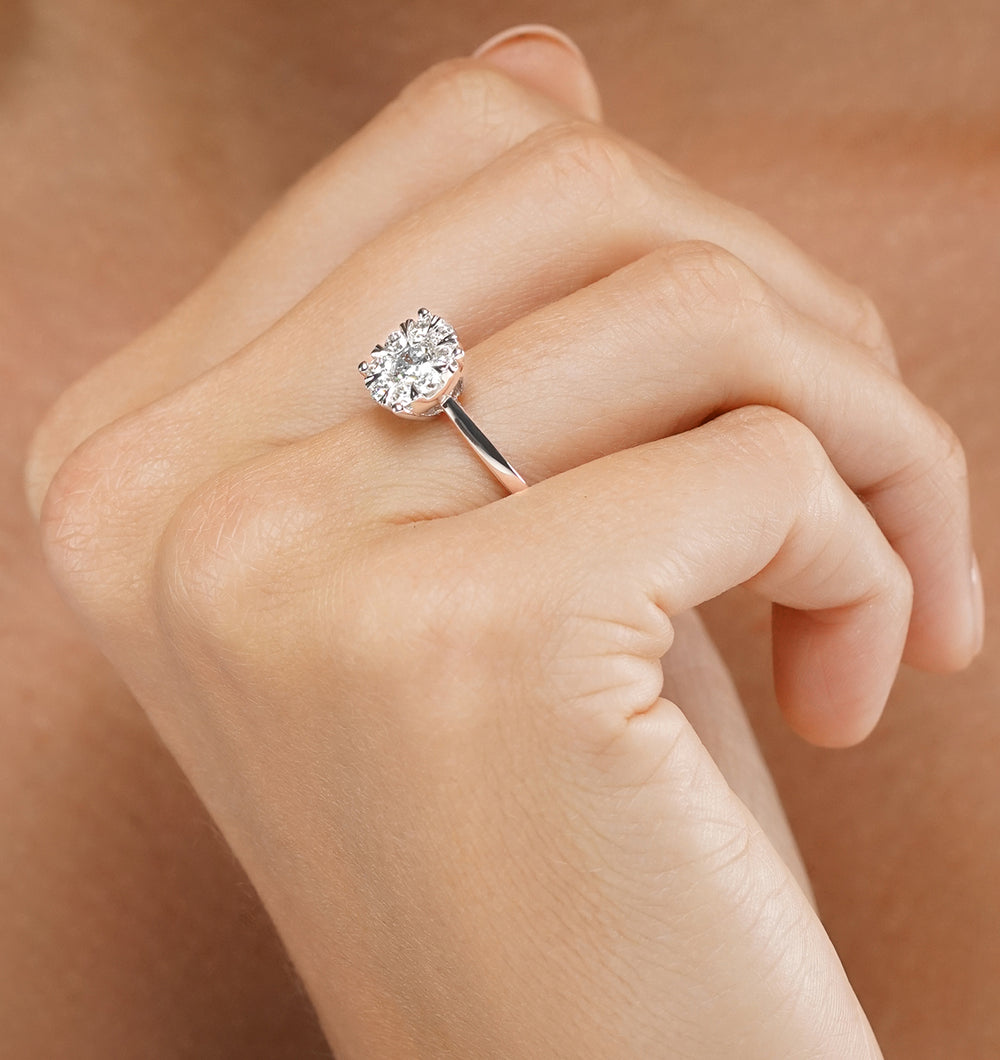 1 Carat Lab Diamond Cluster Solitaire Ring H/Si in 9K White Gold