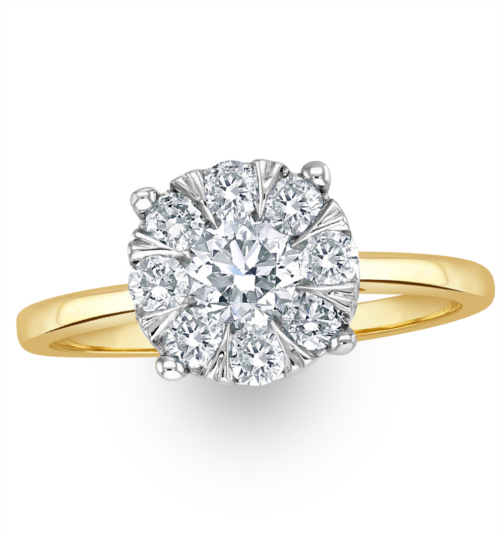 1 Carat Lab Diamond Cluster Solitaire Ring H/Si in 9K Gold