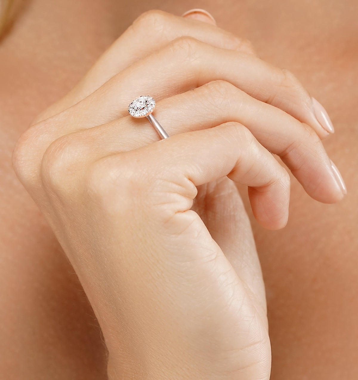 Lab Diamond Halo Engagement Ring 0.50ct H/Si in 9K White Gold