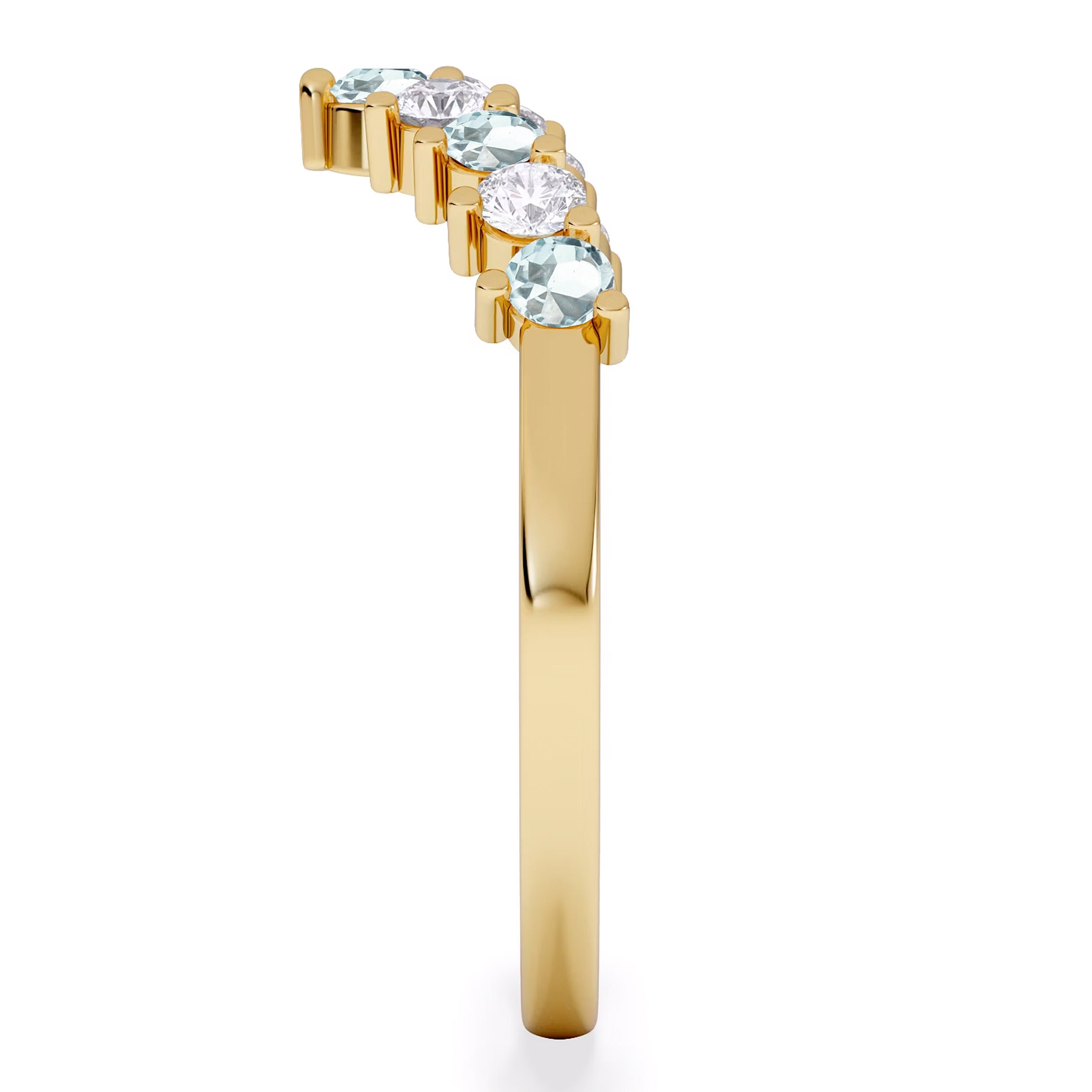 Starlit Aquamarine and Lab Diamond Wishbone Ring in 9K Yellow Gold
