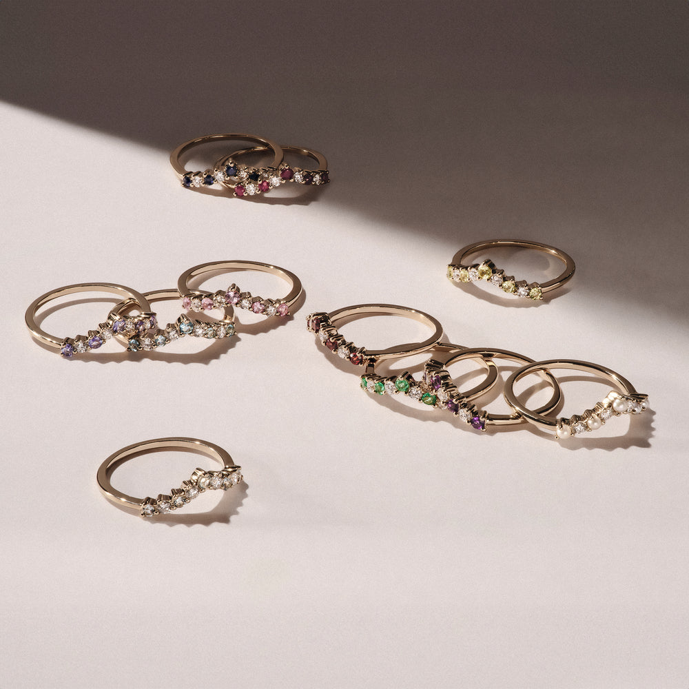 Starlit Garnet and Lab Diamond Wishbone Ring in 9K Yellow Gold