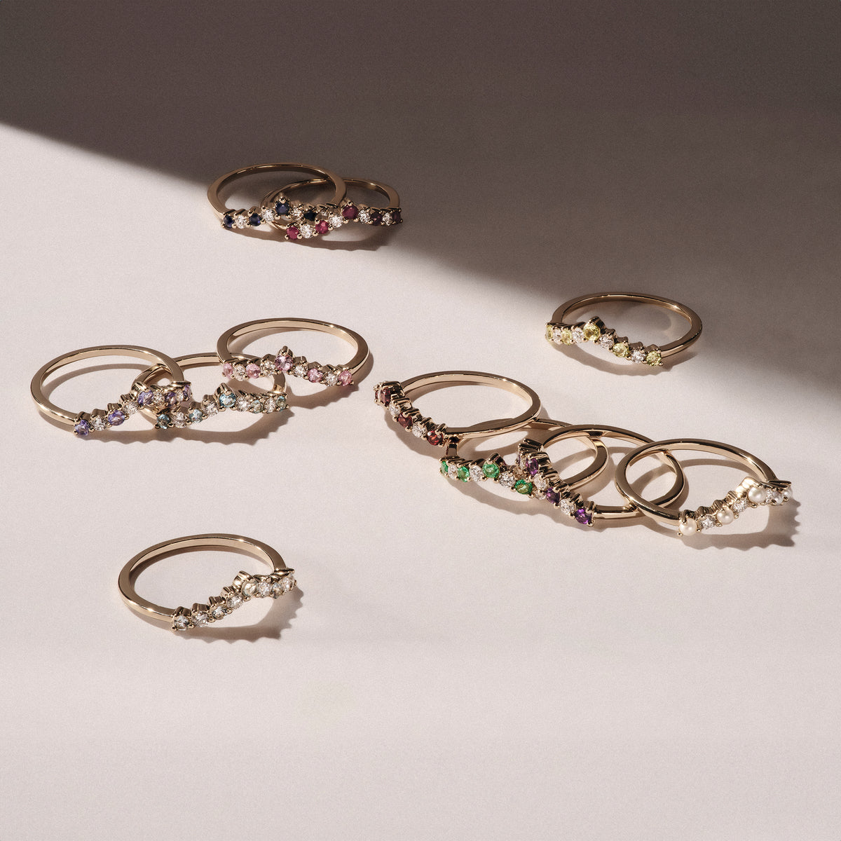 Starlit Garnet and Lab Diamond Wishbone Ring in 9K Yellow Gold