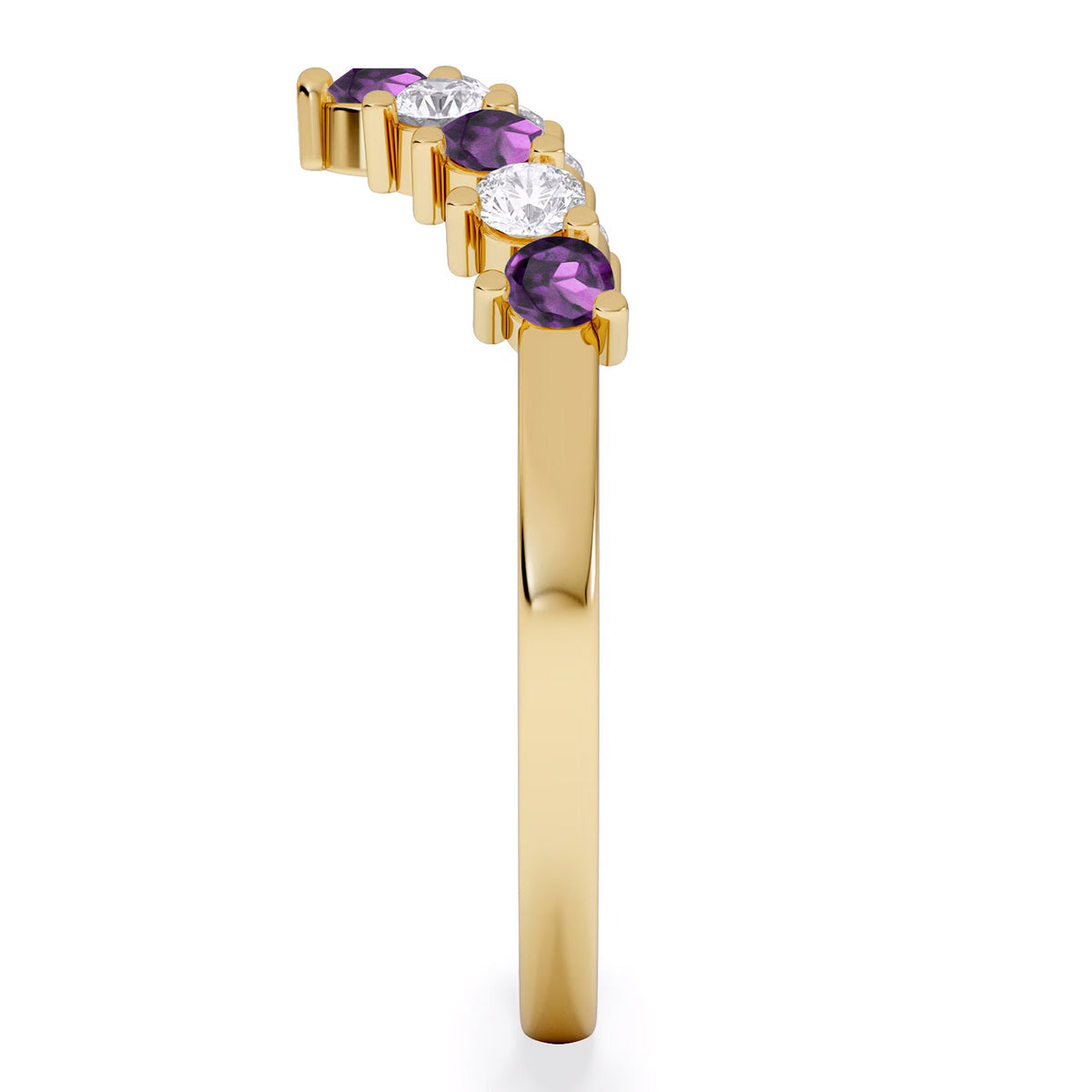 Starlit Amethyst and Lab Diamond Wishbone Ring in 9K Yellow Gold