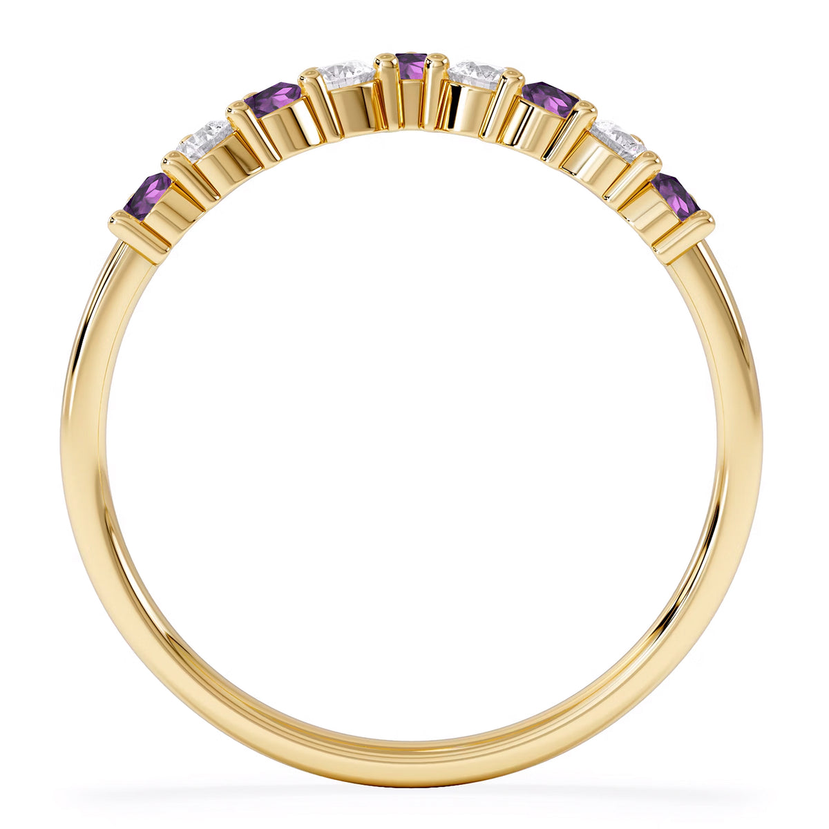 Starlit Amethyst and Lab Diamond Wishbone Ring in 9K Yellow Gold