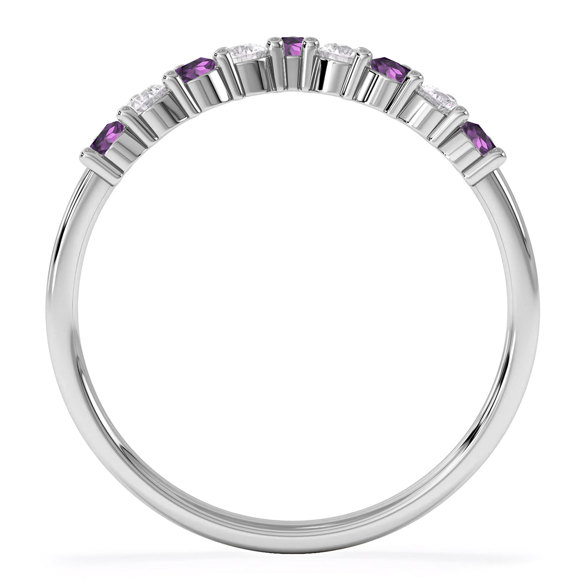 Starlit Amethyst and Lab Diamond Wishbone Ring in 9K White Gold