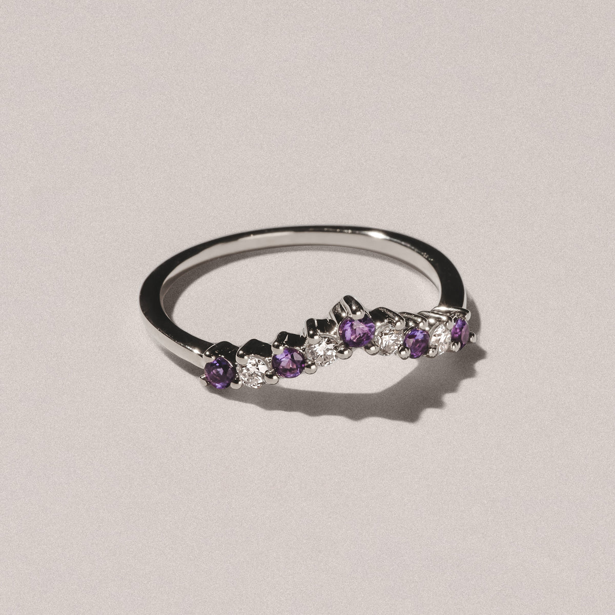 Starlit Amethyst and Lab Diamond Wishbone Ring in 9K White Gold