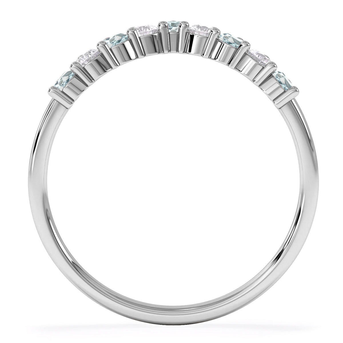Starlit Aquamarine and Lab Diamond Wishbone Ring in 9K White Gold