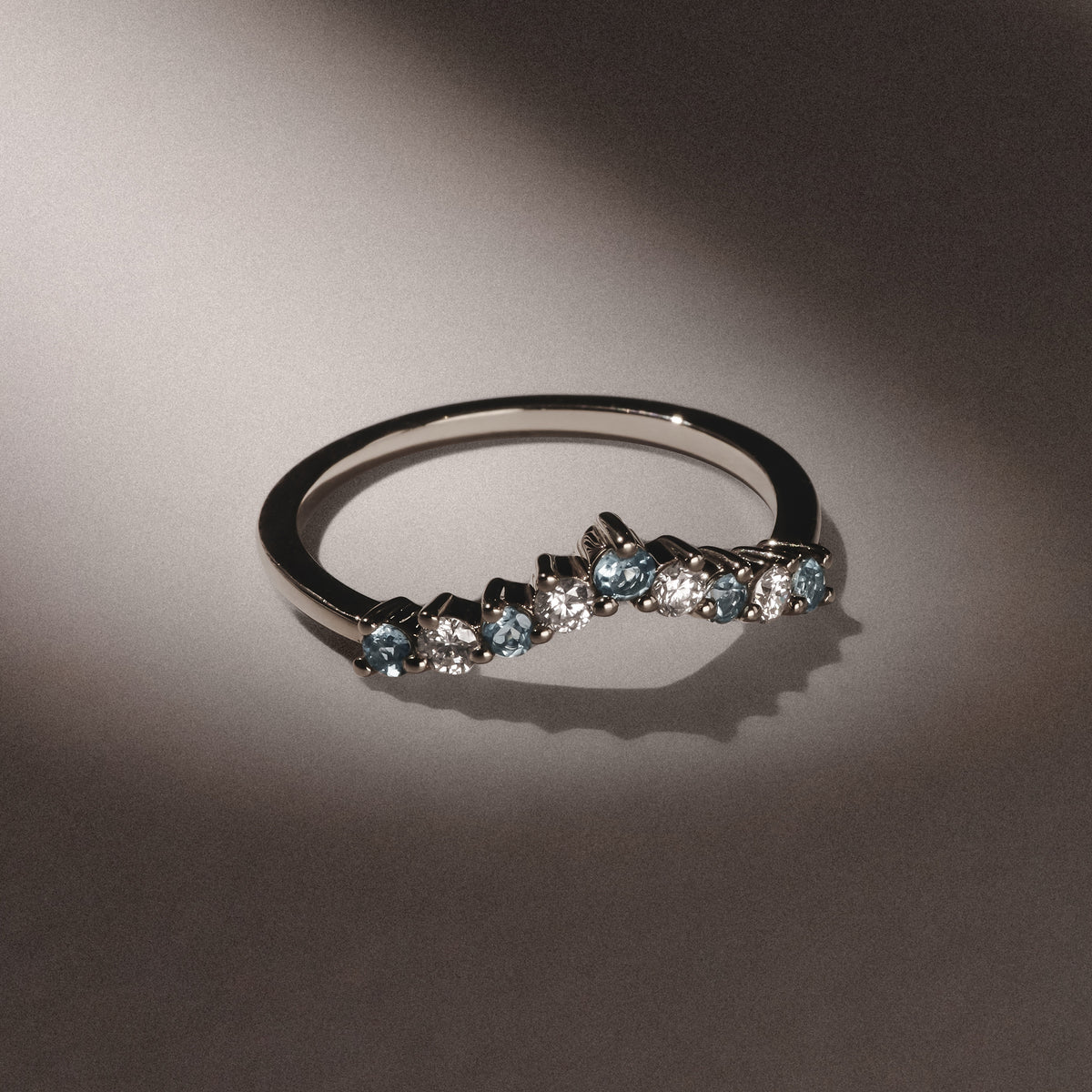 Starlit Aquamarine and Lab Diamond Wishbone Ring in 9K White Gold