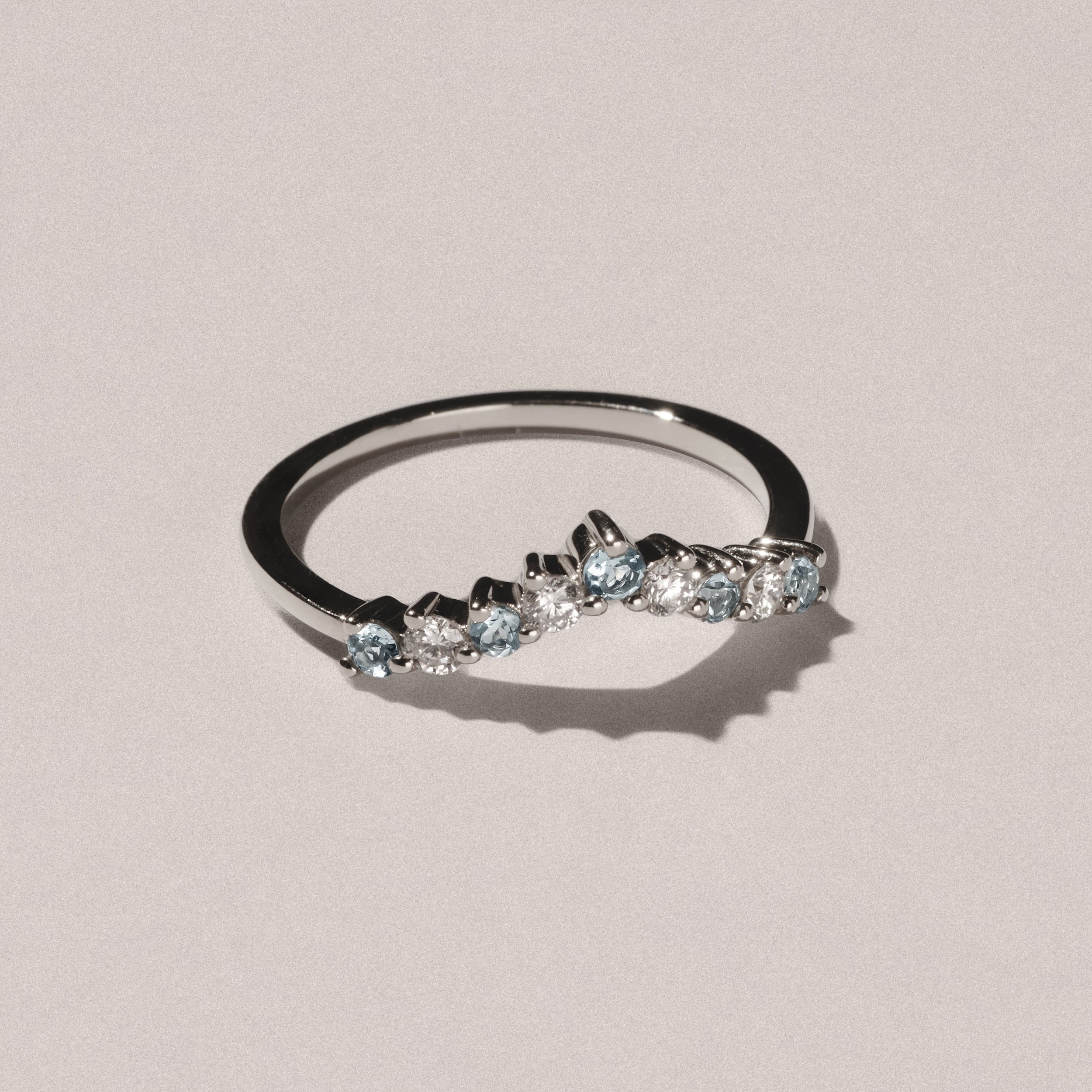 Starlit Aquamarine and Lab Diamond Wishbone Ring in 9K White Gold