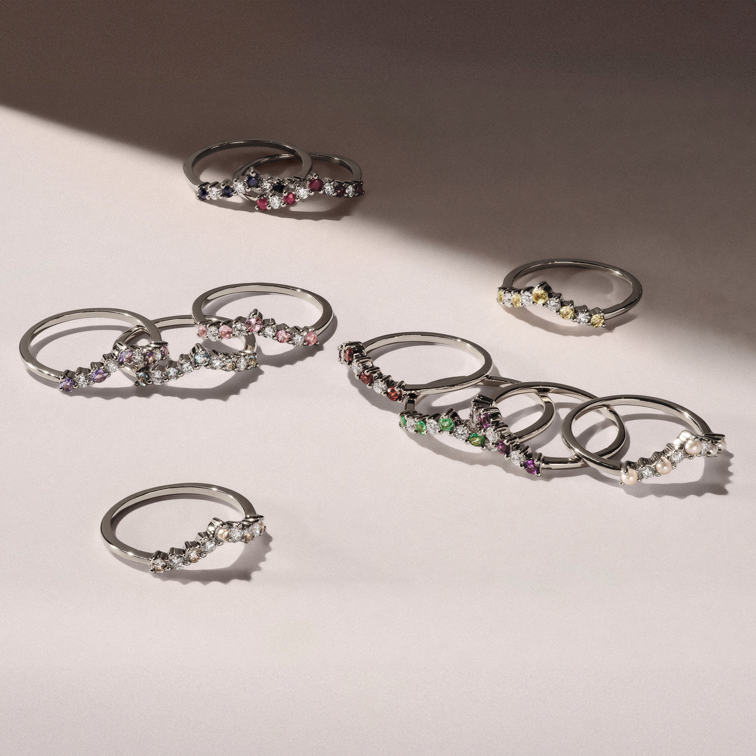 Starlit Garnet and Lab Diamond Wishbone Ring in 9K White Gold