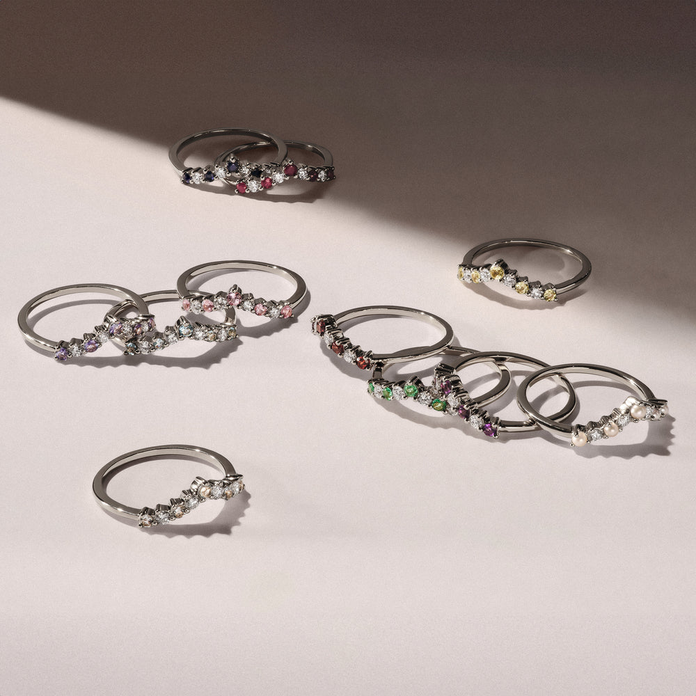Starlit Pearl and Lab Diamond Wishbone Ring in 9K White Gold