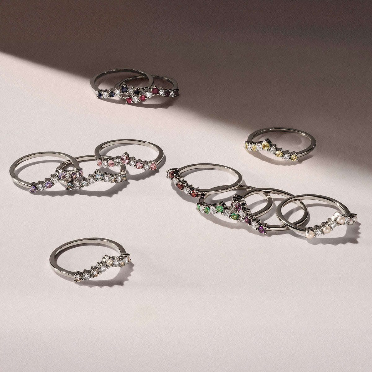Starlit Pearl and Lab Diamond Wishbone Ring in 9K White Gold