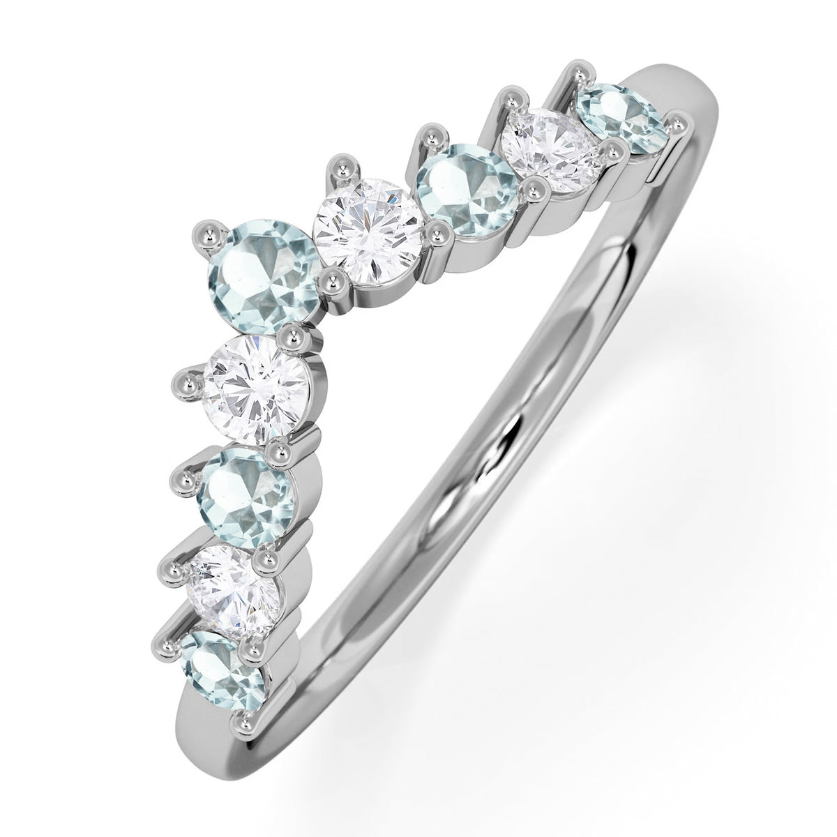 Starlit Aquamarine and Lab Diamond Wishbone Ring in 9K White Gold