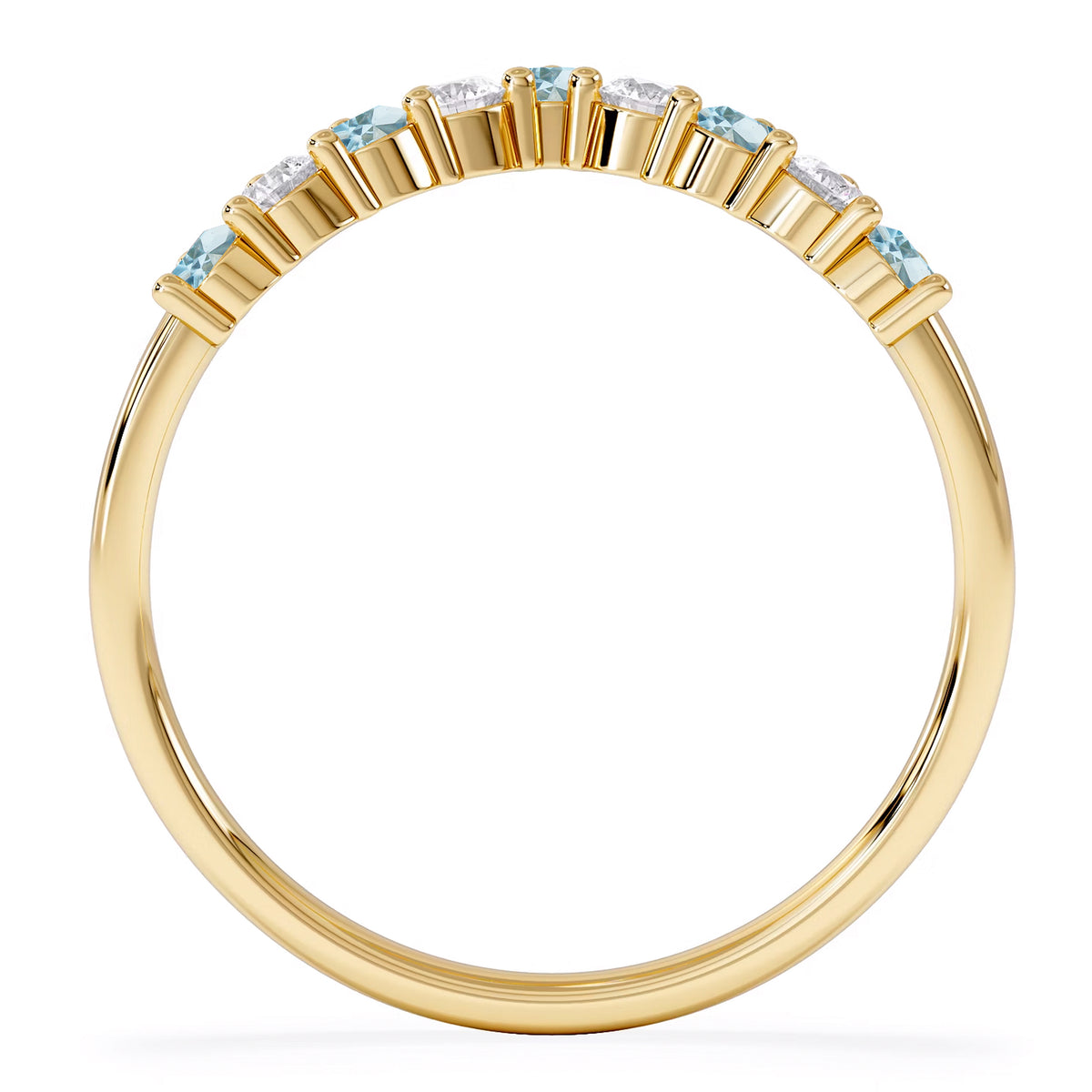 Starlit Blue Topaz and Lab Diamond Wishbone Ring in 9K Yellow Gold