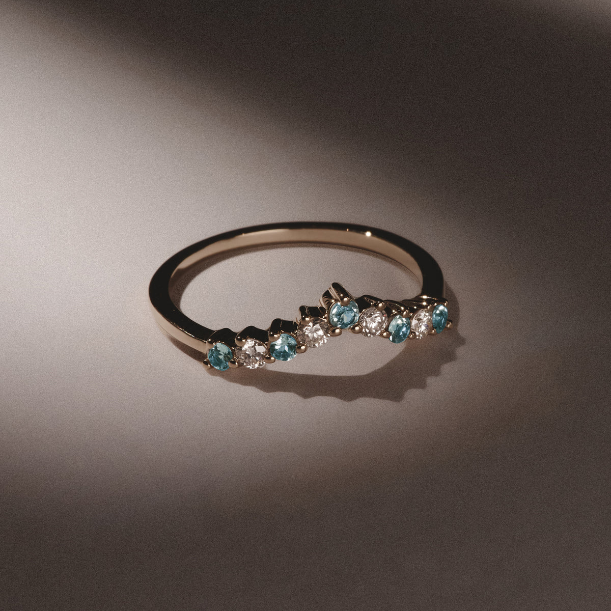 Starlit Blue Topaz and Lab Diamond Wishbone Ring in 9K Yellow Gold