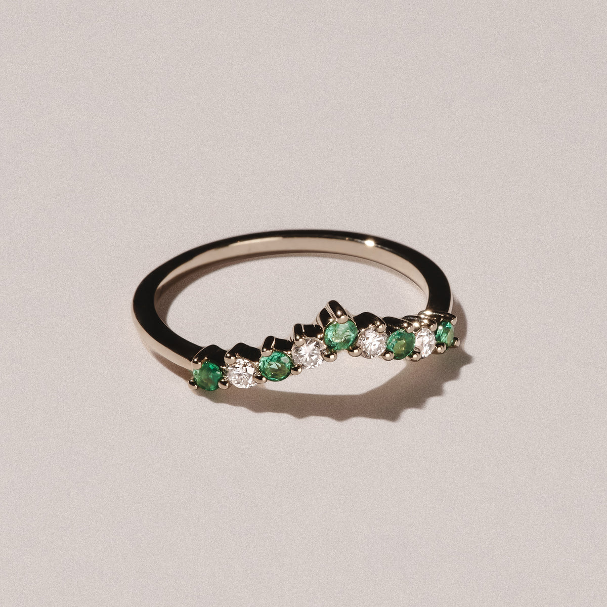Starlit Emerald and Lab Diamond Wishbone Ring in 9K Yellow Gold