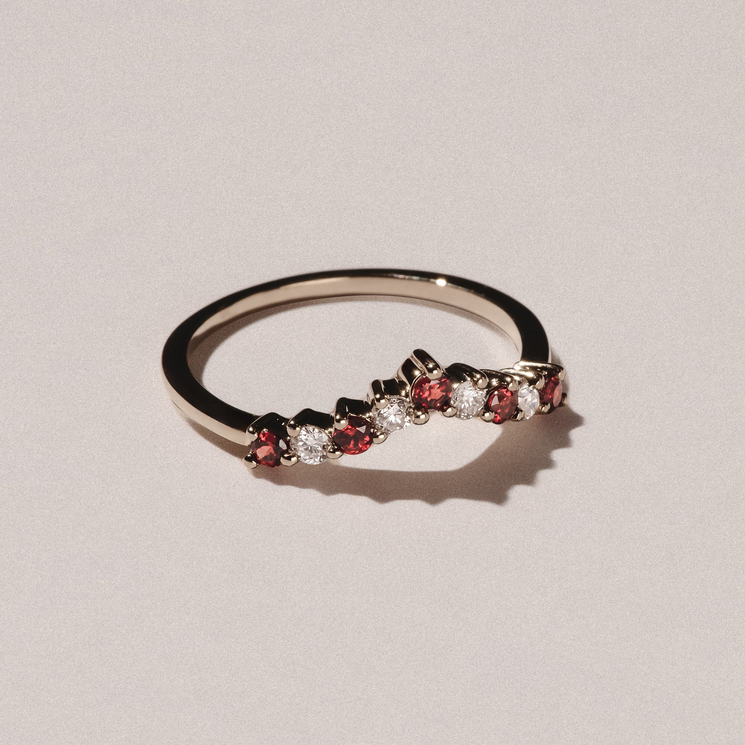 Starlit Garnet and Lab Diamond Wishbone Ring in 9K Yellow Gold