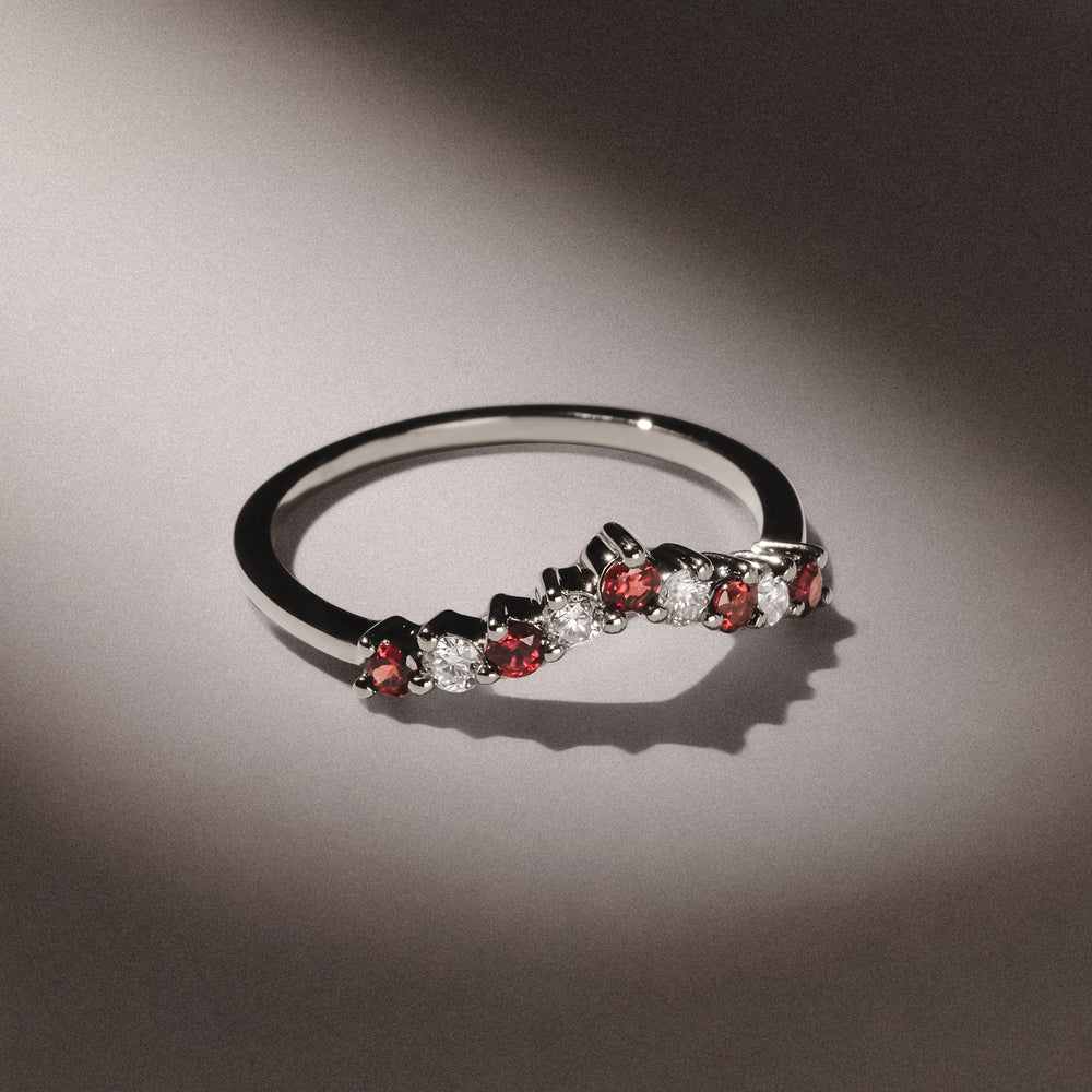 Starlit Garnet and Lab Diamond Wishbone Ring in 9K White Gold