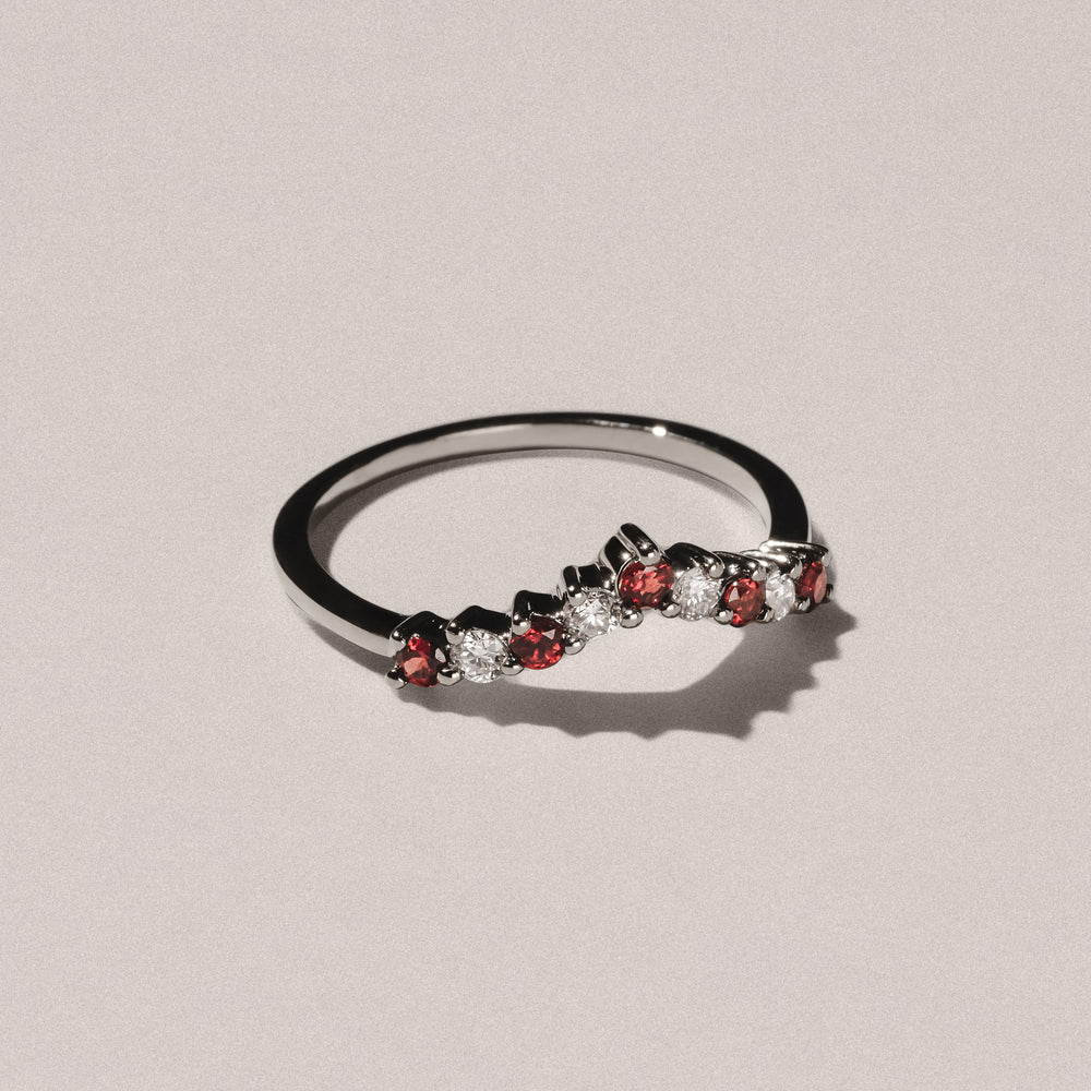 Starlit Garnet and Lab Diamond Wishbone Ring in 9K White Gold
