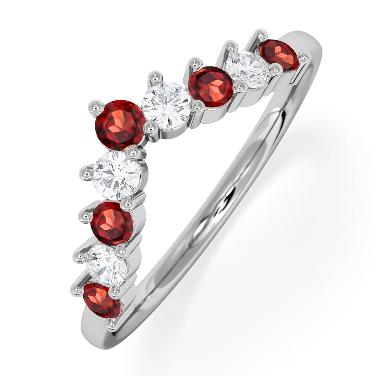 Starlit Garnet and Lab Diamond Wishbone Ring in 9K White Gold
