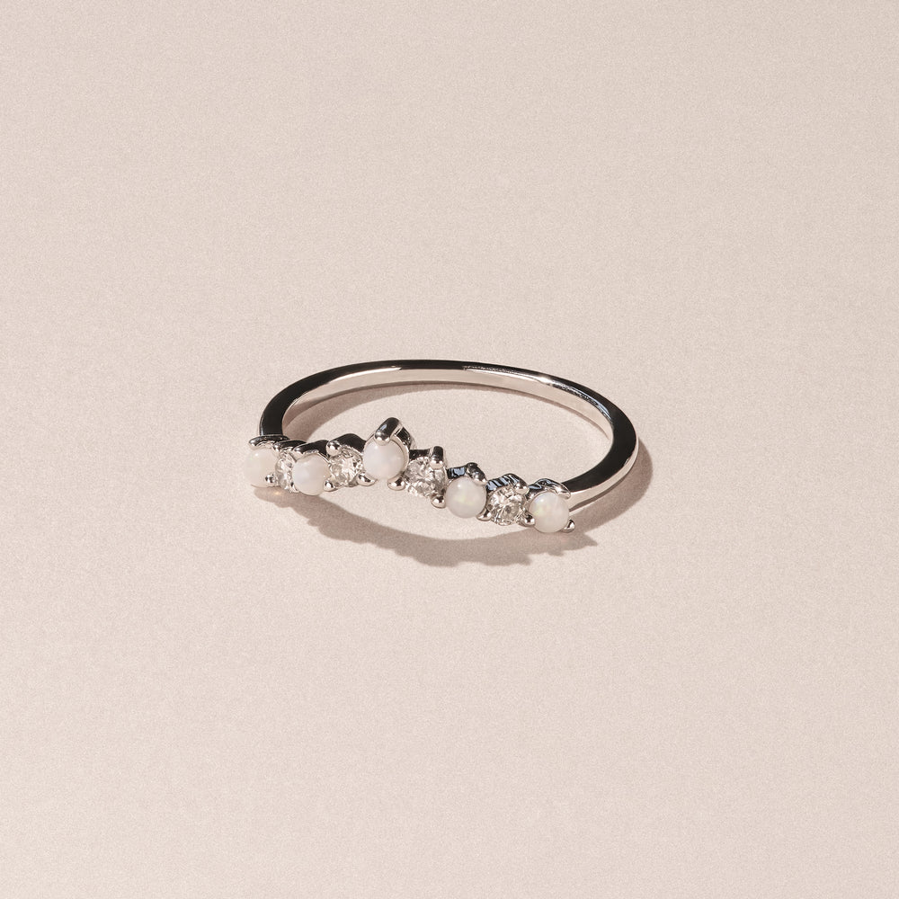 Starlit Opal and Lab Diamond Wishbone Ring in 9K White Gold