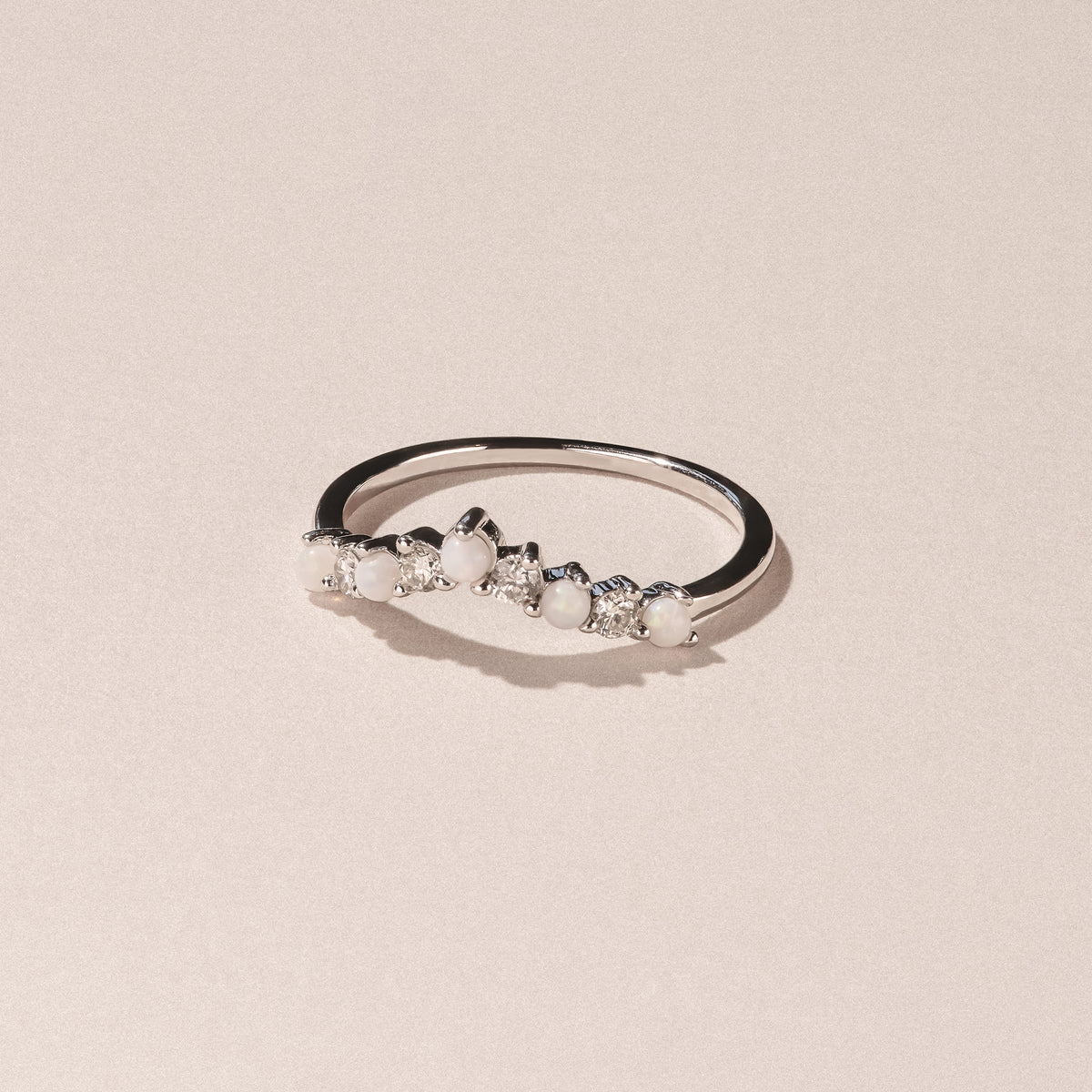 Starlit Opal and Lab Diamond Wishbone Ring in 9K White Gold