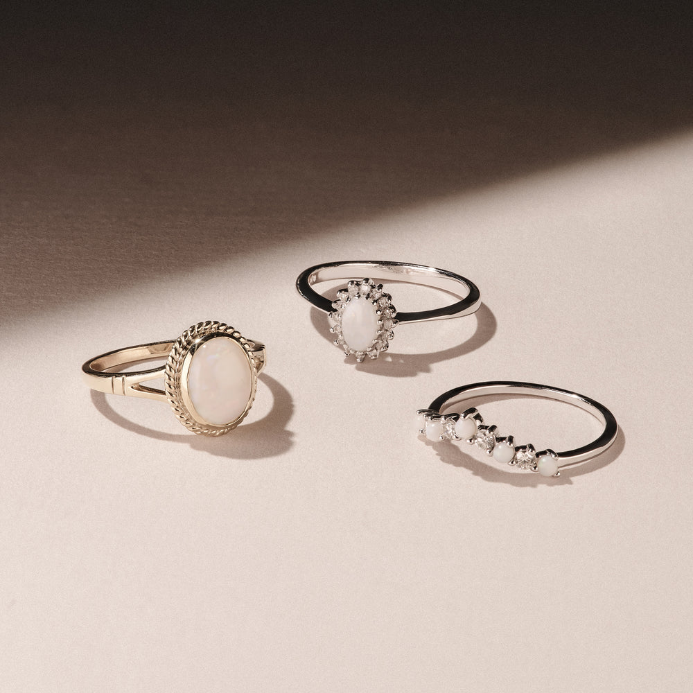 Starlit Opal and Lab Diamond Wishbone Ring in 9K White Gold
